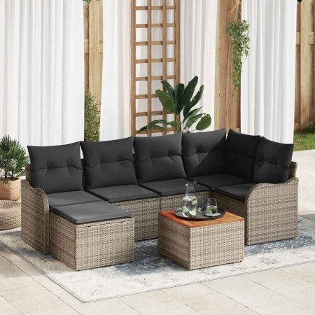 Conjunto de sofá de jardín 7 pcs Gris Poliratán en Sofás de exterior | Comprar online en Foru.es