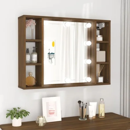 Mueble con espejo y LED color roble marrón 76x15x55 cm de vidaXL, Armarios y almacenamiento - Ref: Foro24-820447, Precio: 55,...