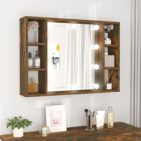 Mueble con espejo y LED color roble ahumado 76x15x55 cm de vidaXL, Armarios y almacenamiento - Ref: Foro24-820445, Precio: 65...