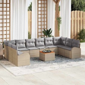 Conjunto de sofá de jardín con cojín 11 pcs Beige Poliratán en Sofás de exterior | Comprar online en Foru.es