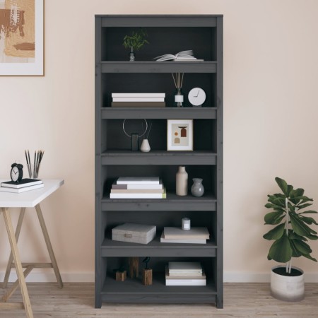 Estantería madera maciza de pino gris 80x35x183 cm de vidaXL, Librerías y estanterías - Ref: Foro24-821696, Precio: 233,61 €,...