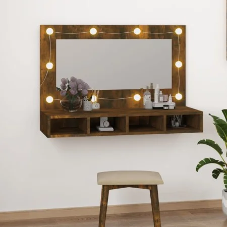 Mueble con espejo y LED color roble ahumado 90x31,5x62 cm de vidaXL, Tocadores de baño - Ref: Foro24-820457, Precio: 60,44 €,...
