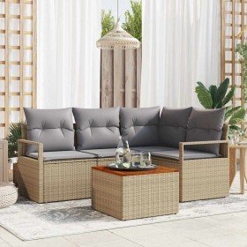 Conjunto de sofá de jardín con cojín 5 pcs Beige Poliratán en Sofás de exterior | Comprar online en Foru.es