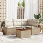Conjunto de sofá de jardín con cojín 5 pcs Beige Poliratán en Sofás de exterior | Comprar online en Foru.es