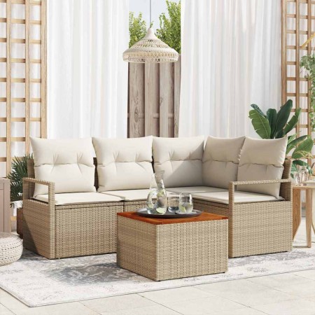 Conjunto de sofá de jardín con cojín 5 pcs Beige Poliratán en Sofás de exterior | Comprar online en Foru.es