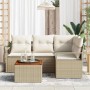 Conjunto de sofá de jardín con cojín 5 pcs Beige Poliratán en Sofás de exterior | Comprar online en Foru.es
