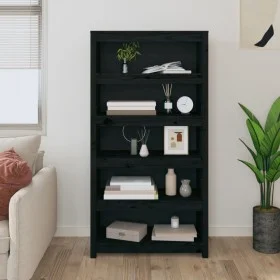 Estantería madera maciza de pino negra 80x35x154 cm de vidaXL, Librerías y estanterías - Ref: Foro24-821693, Precio: 146,69 €...