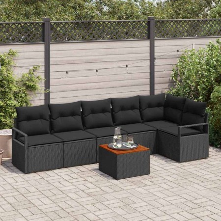 Conjunto de sofá de jardín con cojín 7 pcs Negro Poliratán en Sofás de exterior | Comprar online en Foru.es