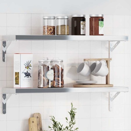 Soportes de estante 4 uds acero inoxidable plata 20x2,5x14 cm en Estanterías | Comprar online en Foru.es