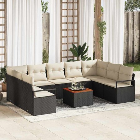 Conjunto de sofá de jardín con cojín 10 pcs Negro Poliratán en Sofás de exterior | Comprar online en Foru.es