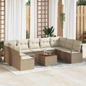 Conjunto de sofá de jardín con cojín 10 pcs Beige Poliratán en Sofás de exterior | Comprar online en Foru.es