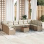 Conjunto de sofá de jardín con cojín 11 pcs Beige Poliratán en Sofás de exterior | Comprar online en Foru.es