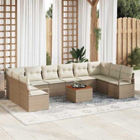 Conjunto de sofá de jardín con cojín 11 pcs Beige Poliratán en Sofás de exterior | Comprar online en Foru.es