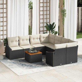 Conjunto de sofá de jardín con cojín 9 pcs Negro Poliratán en Sofás de exterior | Comprar online en Foru.es