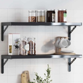 Soportes estante 4 uds acero inoxidable negro 23,5x2,5x15,5 cm en Estanterías | Comprar online en Foru.es