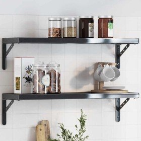 Soportes estante 4 uds acero inoxidable negro 23,5x2,5x15,5 cm en Estanterías | Comprar online en Foru.es