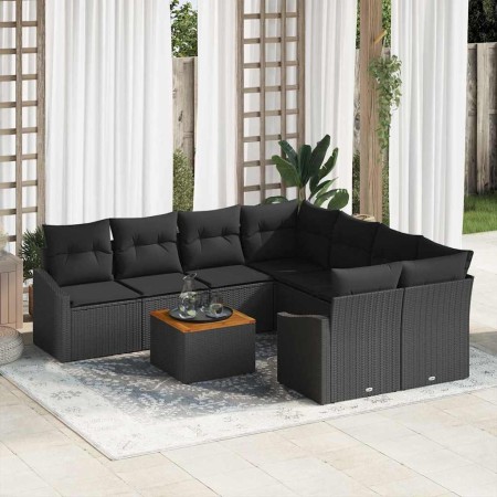 Conjunto de sofá de jardín con cojín 9 pcs Negro Poliratán en Sofás de exterior | Comprar online en Foru.es