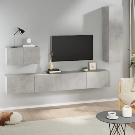 Set de muebles de TV 4 pzas madera contrachapada gris hormigón de vidaXL, Muebles TV - Ref: Foro24-3114329, Precio: 168,00 €,...