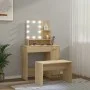 Juego de tocador con LED madera contrachapada roble Sonoma de vidaXL, Tocadores para dormitorios - Ref: Foro24-3114117, Preci...