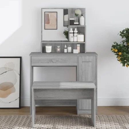 Sonoma gray dressing table with mirror 86.5x35x136 cm by vidaXL, Bedroom Dressers - Ref: Foro24-820494, Price: 91,71 €, Disco...