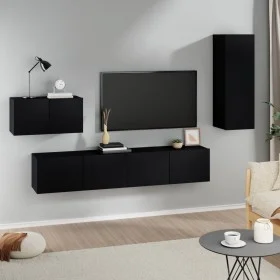 Set de muebles para TV 4 piezas madera contrachapada negro de vidaXL, Muebles TV - Ref: Foro24-3114335, Precio: 163,02 €, Des...