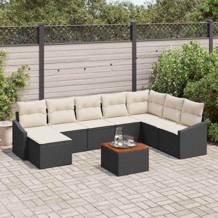 Conjunto de sofá de jardín con cojín 9 pcs Negro Poliratán en Sofás de exterior | Comprar online en Foru.es