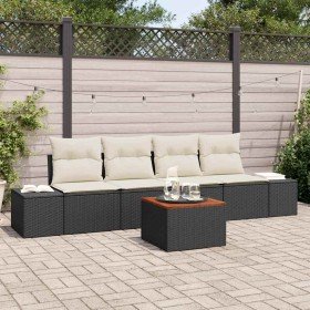 Conjunto de sofá de jardín con cojín 5 pcs Negro Poliratán en Sofás de exterior | Comprar online en Foru.es