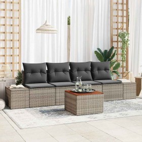 Conjunto de sofá de jardín con cojín 5 pcs Gris Poliratán en Sofás de exterior | Comprar online en Foru.es