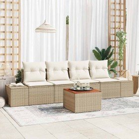 Conjunto de sofá de jardín con cojín 5 pcs Beige Poliratán en Sofás de exterior | Comprar online en Foru.es