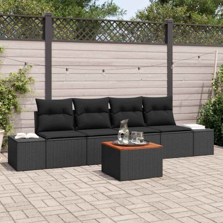 Conjunto de sofá de jardín con cojín 5 pcs Negro Poliratán en Sofás de exterior | Comprar online en Foru.es