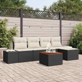 Conjunto de sofá de jardín con cojín 6 pcs Negro Poliratán en Sofás de exterior | Comprar online en Foru.es