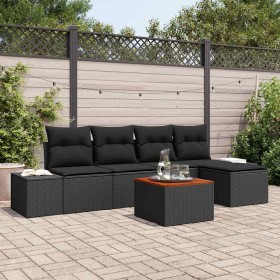 Conjunto de sofá de jardín con cojín 6 pcs Negro Poliratán en Sofás de exterior | Comprar online en Foru.es