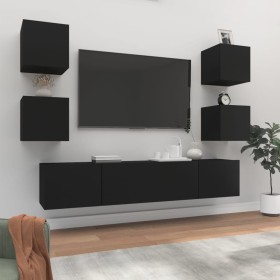 Set de muebles para TV 6 piezas madera contrachapada negro de vidaXL, Muebles TV - Ref: Foro24-3114255, Precio: 185,19 €, Des...