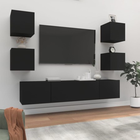 Set de muebles para TV 6 piezas madera contrachapada negro de vidaXL, Muebles TV - Ref: Foro24-3114255, Precio: 185,19 €, Des...