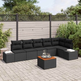Conjunto de sofá de jardín con cojín 7 pcs Negro Poliratán en Sofás de exterior | Comprar online en Foru.es