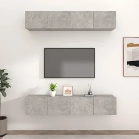 Muebles TV 4 uds madera contrachapada gris hormigón 80x30x30 cm de vidaXL, Muebles TV - Ref: Foro24-3114185, Precio: 152,51 €...