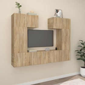 Set de muebles para TV 6 pzas madera contrachapada roble sonoma de vidaXL, Muebles TV - Ref: Foro24-3114456, Precio: 202,22 €...