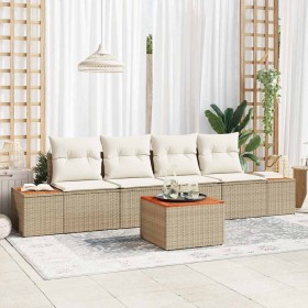 Conjunto de sofás de jardín con cojín 5 pcs Beige Poliratán en Sofás de exterior | Comprar online en Foru.es