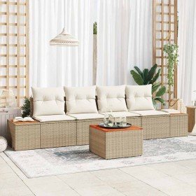 Conjunto de sofás de jardín con cojín 5 pcs Beige Poliratán en Sofás de exterior | Comprar online en Foru.es