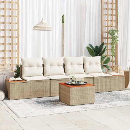 Conjunto de sofás de jardín con cojín 5 pcs Beige Poliratán en Sofás de exterior | Comprar online en Foru.es