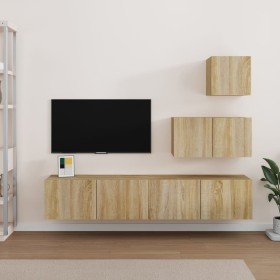 Set de muebles para TV 4 pzas madera contrachapada roble Sonoma de vidaXL, Muebles TV - Ref: Foro24-3114640, Precio: 121,63 €...