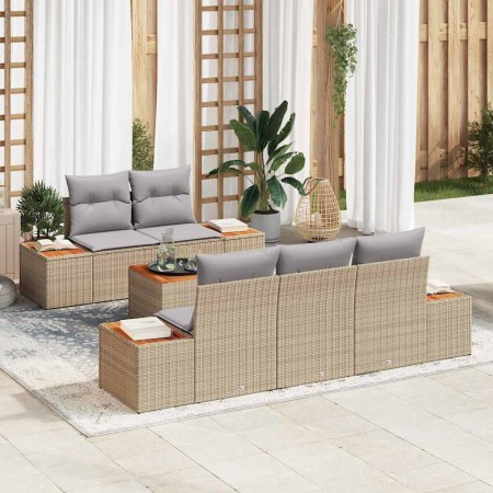 Conjunto de sofás de jardín con cojín 6 pcs Beige Poliratán en Sofás de exterior | Comprar online en Foru.es