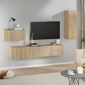 TV-Möbel-Set 4-tlg. Eiche Sperrholz Sonoma von vidaXL, TV-Möbel - Ref: Foro24-3114336, Preis: 141,72 €, Rabatt: %