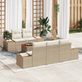 Conjunto de sofás de jardín con cojín 6 pcs Beige Poliratán en Sofás de exterior | Comprar online en Foru.es