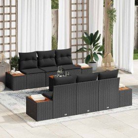 Conjunto de sofás de jardín con cojín 7 pcs Negro Poliratán en Sofás de exterior | Comprar online en Foru.es