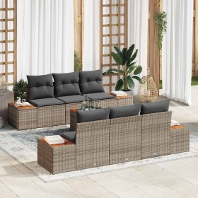 Conjunto de sofá de jardín con cojín 7 pcs Gris Poliratán en Sofás de exterior | Comprar online en Foru.es