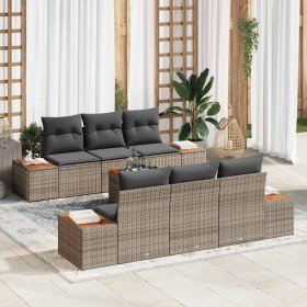 Conjunto de sofá de jardín con cojín 7 pcs Gris Poliratán en Sofás de exterior | Comprar online en Foru.es