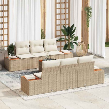 Conjunto de sofá de jardín con cojín 7 pcs Beige Poliratán en Sofás de exterior | Comprar online en Foru.es