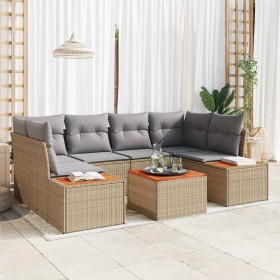 Conjunto de sofá de jardín con cojín 7 pcs Beige Poliratán en Sofás de exterior | Comprar online en Foru.es