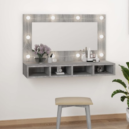 Mueble con espejo y LED color gris Sonoma 90x31,5x62 cm de vidaXL, Tocadores de baño - Ref: Foro24-820458, Precio: 62,90 €, D...